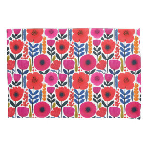 Hot Pink & Red Spring Blumen Aquarell Kissenbezug