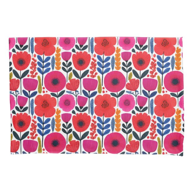 Hot Pink & Red Spring Blumen Aquarell Kissenbezug (Vorderseite)