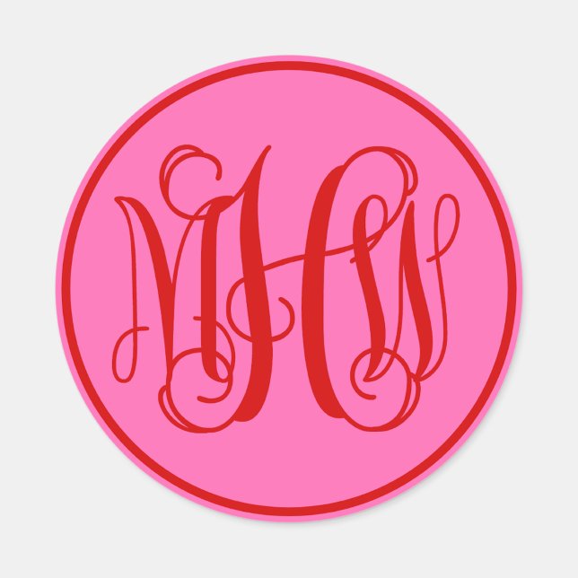 Hot Pink Red Vine Script Monogram, DIY BG Runder Aufkleber (Von Creator hochgeladen)