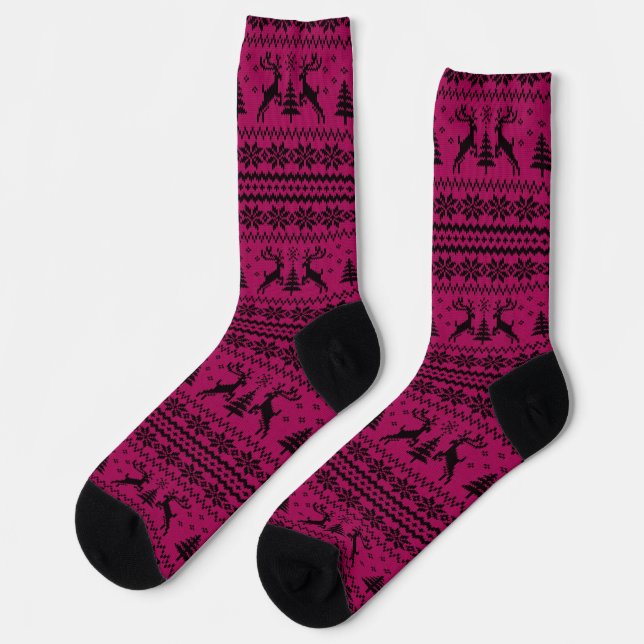 Hot Pink Reindeer Sweater Weihnachten Socken (Linkes Detail)
