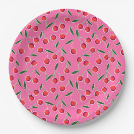 Hot Pink Retro Berry Cherry Geburtstagsparty Pappteller