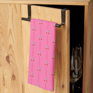 Hot Pink Retro Berry Cherry Streifen Geschirrtuch