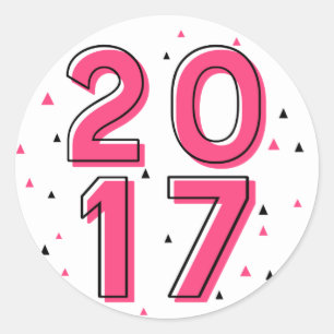 Hot Pink Retro Typografie Frohes Neues Jahr 2017 Runder Aufkleber