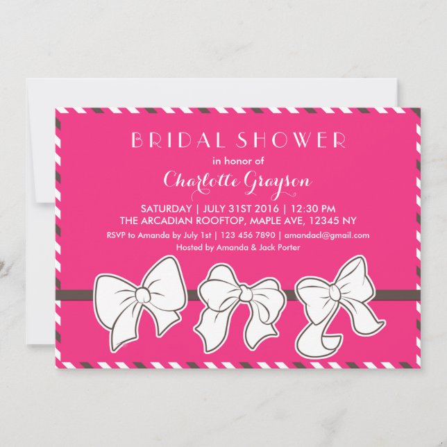 Hot Pink Ribbons and Bows Bridal Dusche Einladung (Vorderseite)