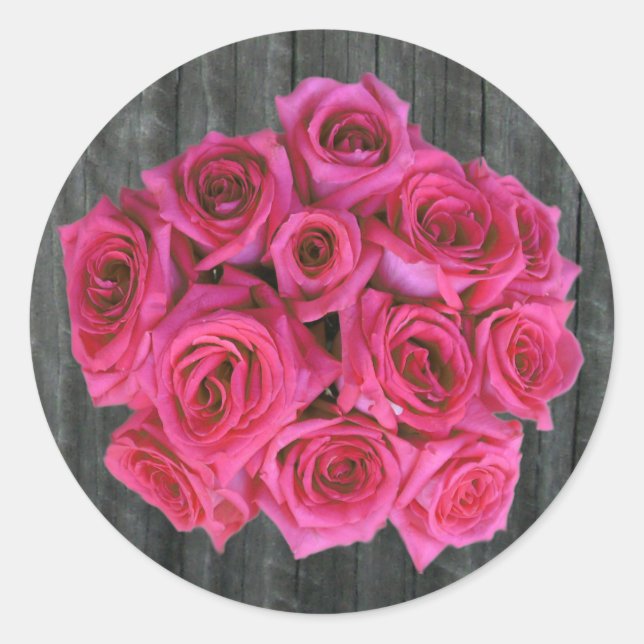 Hot Pink Rose Bouquet & Barnwood Sticker (Vorderseite)