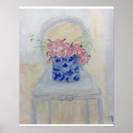 Hot Pink Rose Ginger Jar Art Print Poster