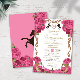 Hot Pink Rose Western Charro Quinceanera Einladung