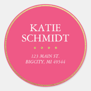 Hot Pink Rücksendeadresse Etikett mit Imitate Gold Runder Aufkleber