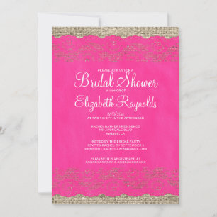 Hot Pink Rustic Lace Bridal Dusche Einladungen