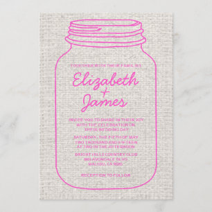 Hot Pink Rustic Mason Jar Hochzeit Einladungen