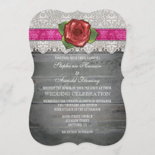 Hot Pink Rustic Wood Rose Hochzeit Einladung