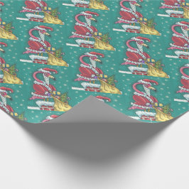 HOT PINK SANTA, CHRISTMAS FLAMINGO WRAPPING PAPIER GESCHENKPAPIER