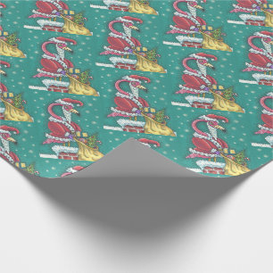 HOT PINK SANTA, CHRISTMAS FLAMINGO WRAPPING PAPIER GESCHENKPAPIER