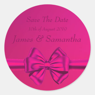 Hot Pink Satin Ribbon - Save the Date Runder Aufkleber
