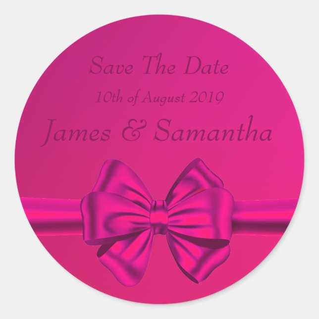 Hot Pink Satin Ribbon - Save the Date Runder Aufkleber (Vorderseite)