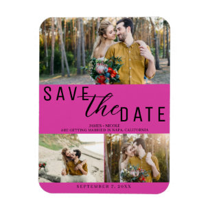 Hot Pink Save the Date Hochzeit 3 Fotos Magnet