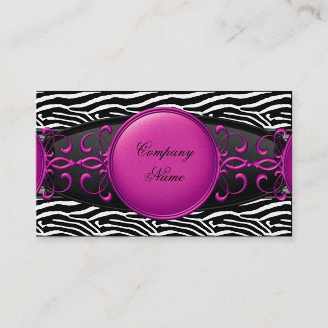 Hot Pink Schwarz-weiß Silver Elegante Zebra Streif Visitenkarte (Vorderseite)