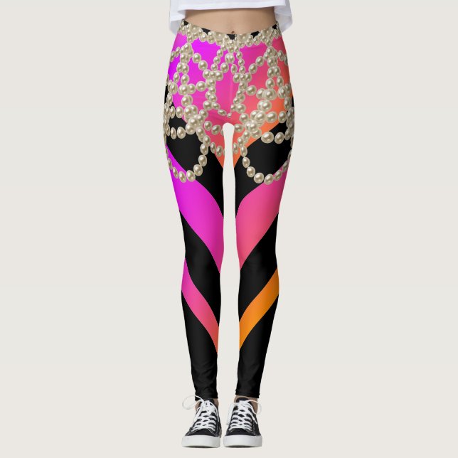 HOT PINK SCHWARZ ZICKZACK GLITZER MIRLY PEARLS LEGGINGS (Vorderseite)