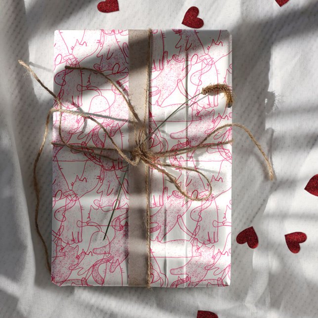 Hot Pink Scribble Cats – modern cute Pattern Geschenkpapier Set (Von Creator hochgeladen)