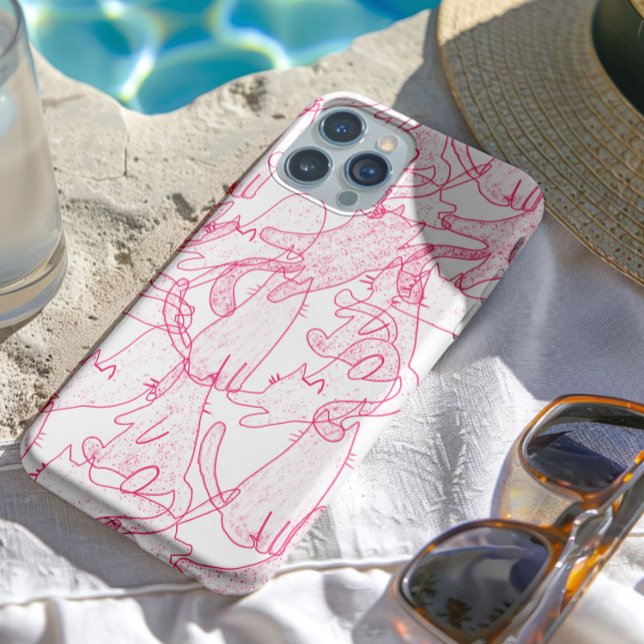 Hot Pink Scribble Cats – modern cute Pattern iPhone 15 Pro Hülle (Von Creator hochgeladen)