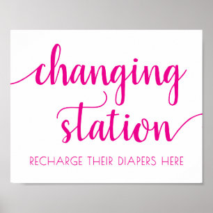Hot Pink Script   Wechselstation Fuchsia Rose Poster