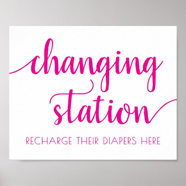 Hot Pink Script | Wechselstation Fuchsia Rose Poster (Vorne)