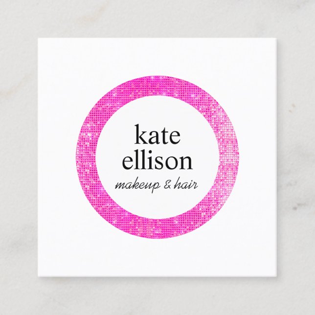 Hot Pink Sequin Kosmetologe Beauty Salon White Quadratische Visitenkarte (Vorderseite)