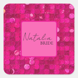 Hot Pink Sequin  Quadratischer Aufkleber