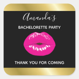 Hot Pink Shiny Lipno on Black Bacheloretto Quadratischer Aufkleber