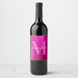 Hot Pink Signature Monogram Foil Weinetikett
