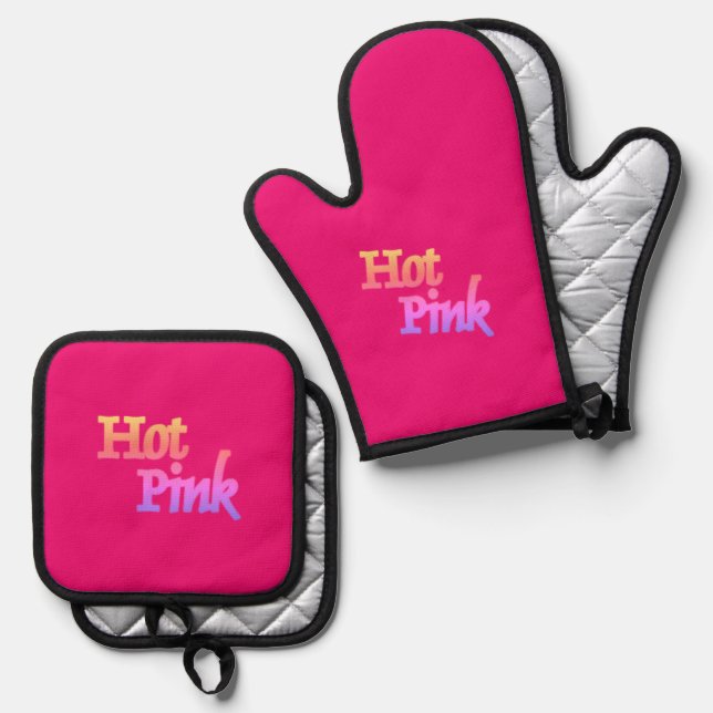 Hot Pink silber Stechsofen Mitt Topfhalter Sets Ofenhandschuh & Topflappen-Set (Vorderseite/Rückseite)