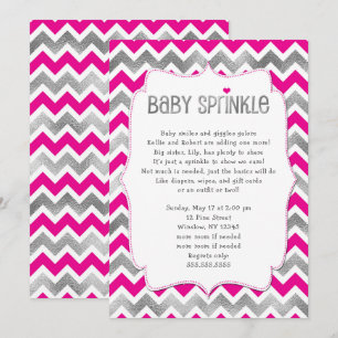 Hot Pink Silver Girl Baby Sprinkle Einladungen
