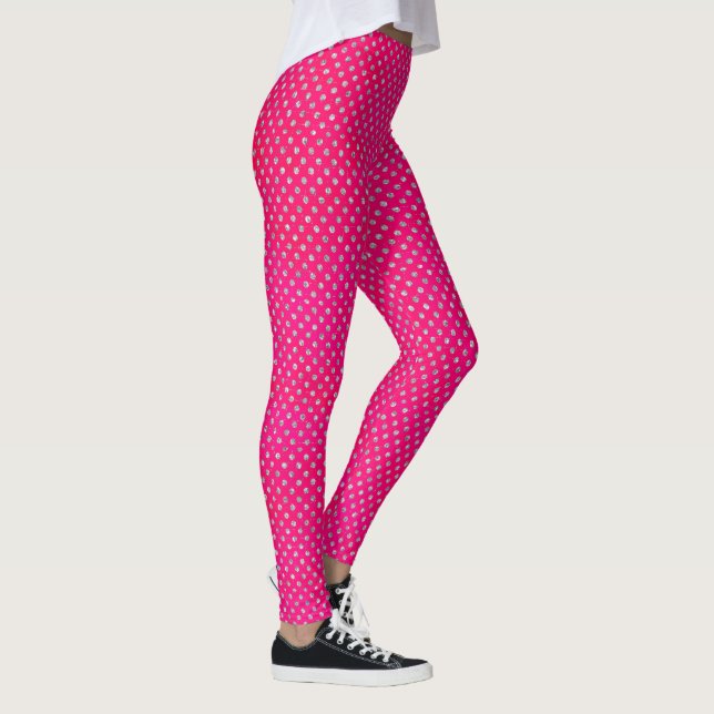 Hot Pink & Silver Glitzer Polka Dots Leggings (Rechts)