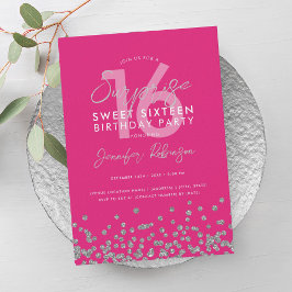 Hot Pink Silver Glitzer Überraschung Sweet 16 Einladung