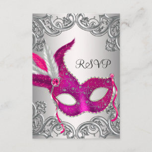 Hot Pink Silver Mask Masquerade Party UAWG RSVP Karte
