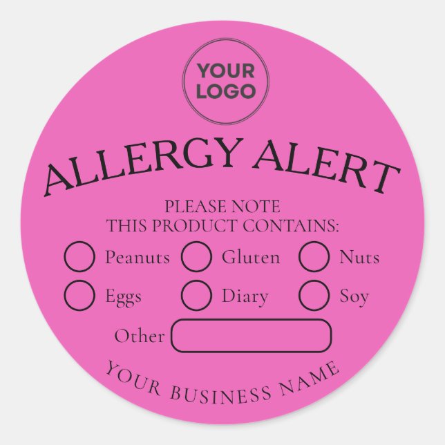 Hot Pink Simple Black Food Allergy Alert-Aufkleber Runder Aufkleber (Vorderseite)