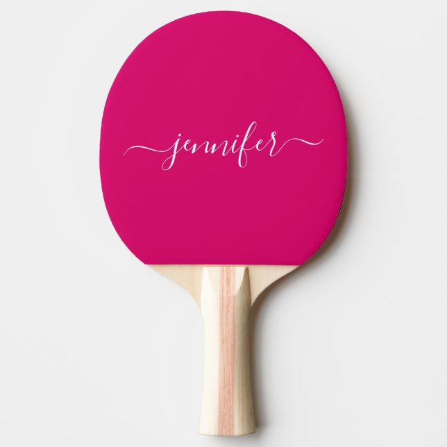 Hot Pink Simple Template Typografy Script Name Tischtennis Schläger (Vorderseite)