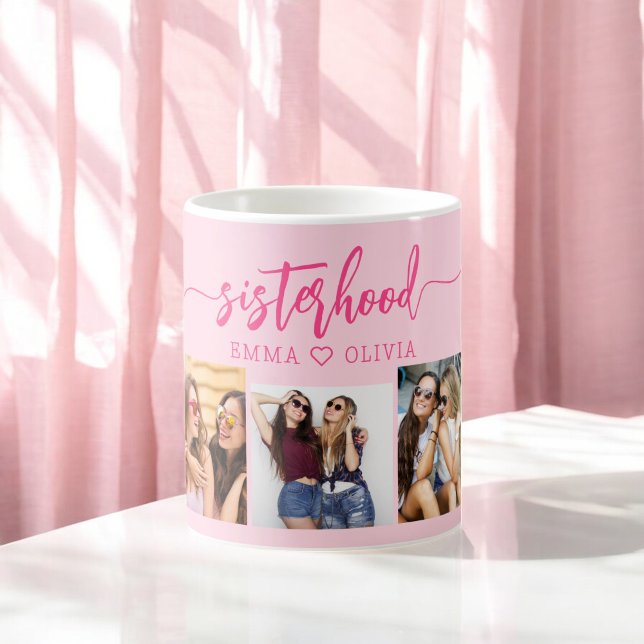 Hot Pink Sisterhood Schwestern 3 FotoCollage Kaffeetasse (Von Creator hochgeladen)