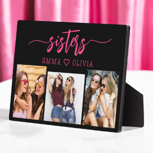 Hot Pink Sisters 3 Foto Collage Keepake Geschenk Fotoplatte
