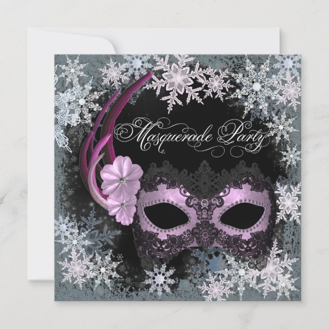 Hot Pink Snowflake Masquerade Party Einladungen (Vorderseite)