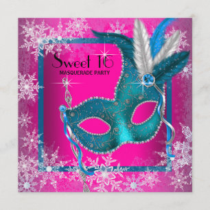 Hot Pink Snowflake Sweet 16 Masquerade Party Einladung