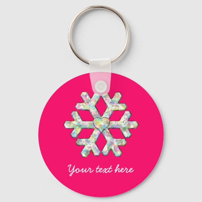 Hot Pink Snowflakes Pink Weihnachten Schlüsselanhänger (Vorderseite)