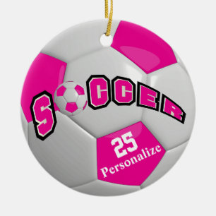 Hot Pink Soccer Ball   Personalisieren Keramik Ornament