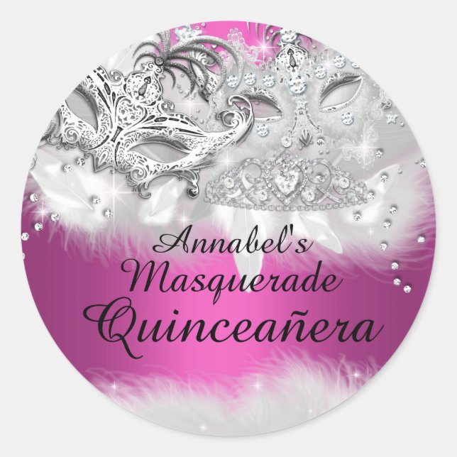 Hot Pink Sparkle Masquerade Quinceanera Sticker (Vorderseite)
