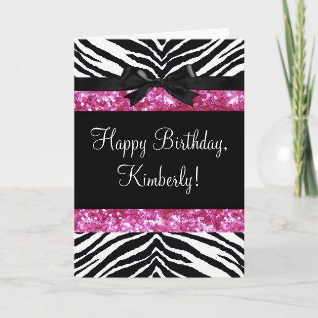 Hot Pink Sparkle Zebra Girly Girl Karte (Vorderseite)