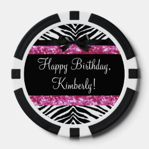 Hot Pink Sparkle Zebra Girly Girl Pokerchips