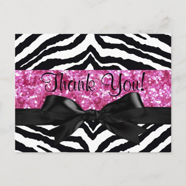 Hot Pink Sparkle Zebra Girly Girl Vielen Dank Postkarte (Vorderseite)
