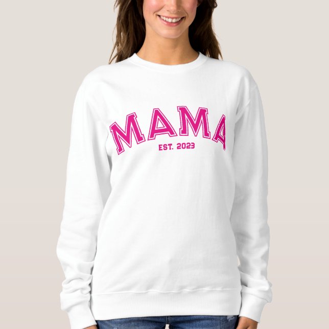 Hot Pink Sports Style Outline Mama Sweatshirt (Vorderseite)