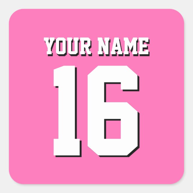Hot Pink Sporty Team Jersey Quadratischer Aufkleber (Vorderseite)