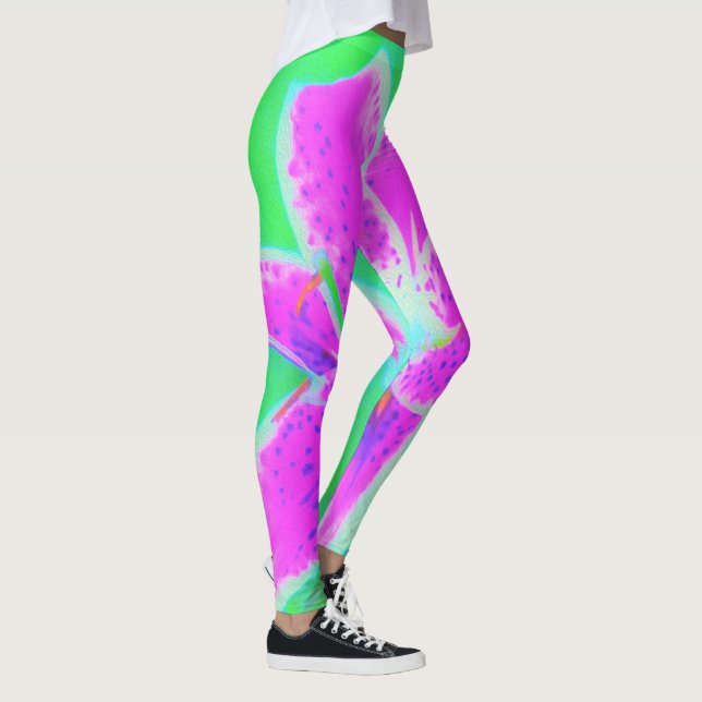 Hot Pink Stargazer Liege auf Türkis und Grün Leggings (Rechts)
